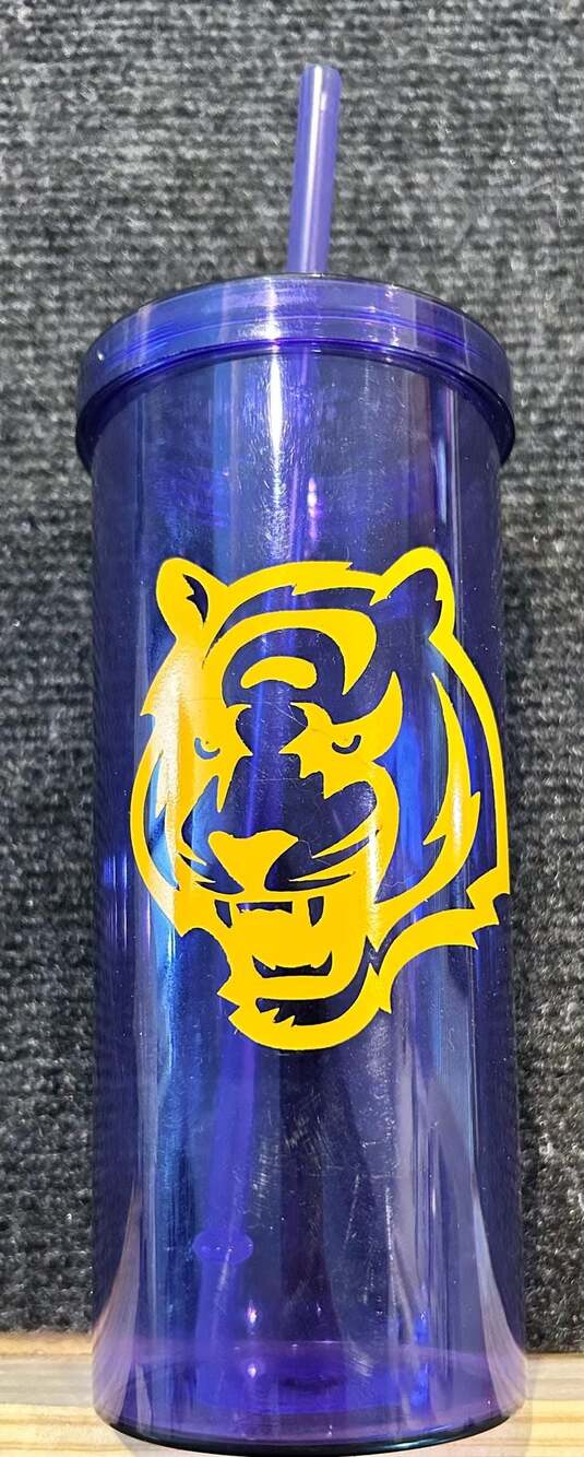 Mainstays 20 oz Tumbler with Straw Purple LSU Tigers Design